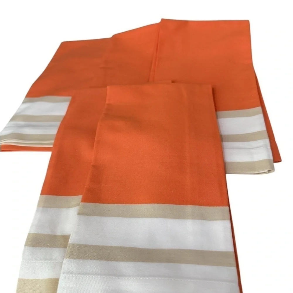 Pottery Barn Set of 5 100% Cotton Dinner napkins 20 X 20 Orange Tan Ivory Repp